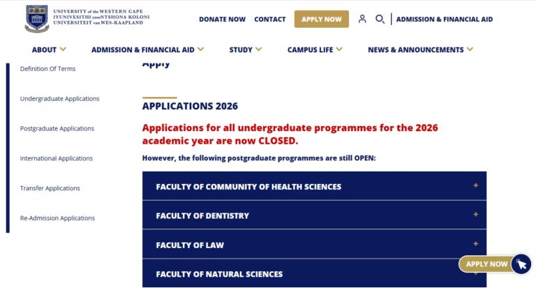 How to Apply at University of Western Cape